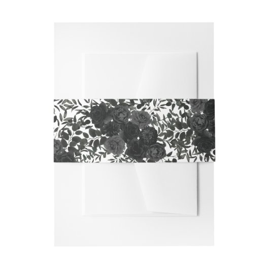 Zwart wit Roos Gothic Elegant Wedding Uitnodigingen Wikkel (Voorkant Voorbeeld)