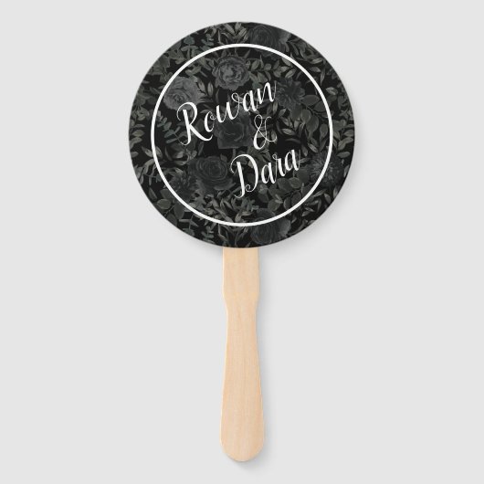 Zwart Wit Roos Gotische bruiloft Handwaaier (Voorkant)