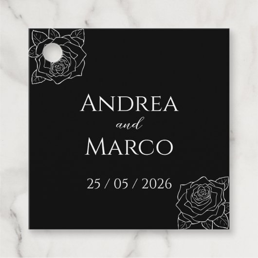 Zwart-wit Rose Gotische Bruiloft Bedankjes Labels (Voorkant)