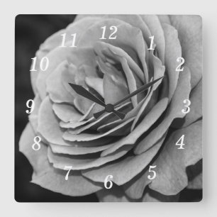 Zwart-wit Rose wandklok Vierkante Klok
