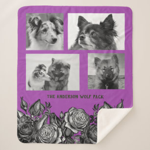 Zwart-wit Roses Heldere Paarse Fotocollage Sherpa Deken