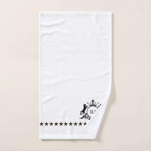 Zwart wit Royal Scrolls Crown Horses Monogram Bad Handdoek (Handdoek)