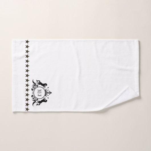 Zwart wit Royal Scrolls Crown Horses Monogram Bad Handdoek (Handdoek)