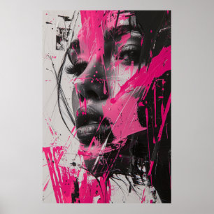 Zwart Wit Roze Abstract Schilderij van Vrouw Poste Poster