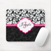 Zwart Wit & Roze  Bloemen Damasks 2 Muismat (Met muis)