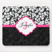 Zwart Wit & Roze  Bloemen Damasks 2 Muismat (Voorkant)