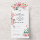 Zwart-wit roze bloemenbudget bruiloft all in one uitnodiging (Binnen)