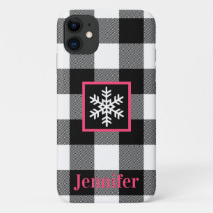 Zwart, wit, roze buffelstang, sneeuwvlok iPhone 11 hoesje