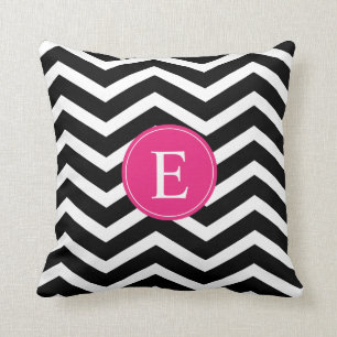 Zwart-wit roze Chevron Aangepast Kussen
