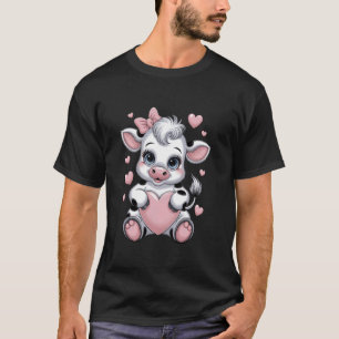 Zwart & Wit Roze Coquette Strik Koe Houdt van Hart T-shirt