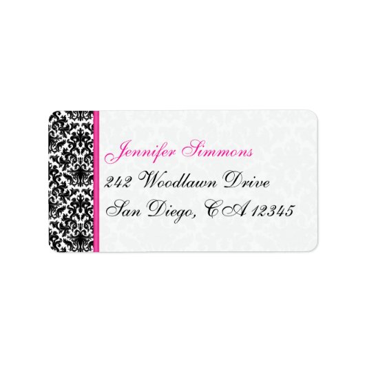 Zwart wit Roze Damask Return Label (Voorkant)