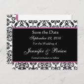 Zwart Wit Roze Damask Save Date Briefkaart (Voorkant / Achterkant)
