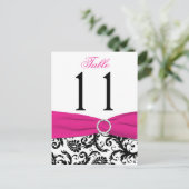 Zwart, Wit, Roze Damask Tafelnummer Post Kaart (Staand voorkant)
