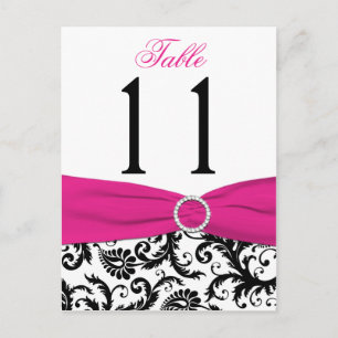 Zwart, Wit, Roze Damask Tafelnummer Post Kaart