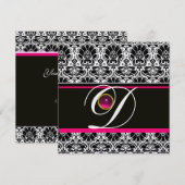 ZWART WIT ROZE DAMAST MONOGRAM Amethist Ijs Kaart (Voorkant / Achterkant)