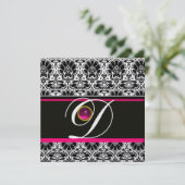 ZWART WIT ROZE DAMAST MONOGRAM Amethist Ijs Kaart (Staand voorkant)
