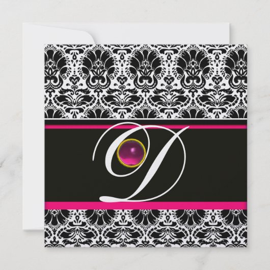 ZWART WIT ROZE DAMAST MONOGRAM Amethist Ijs Kaart (Voorkant)