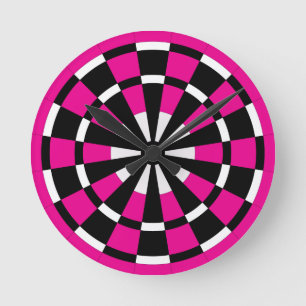 Zwart Wit & Roze Dartboard Ronde Klok