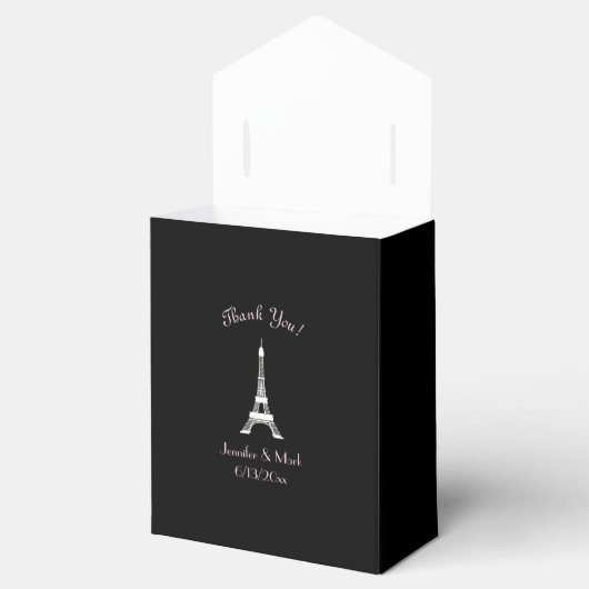 Zwart Wit Roze Frans Eiffeltoren Bruiloft Bedankdoosjes (Geopend)