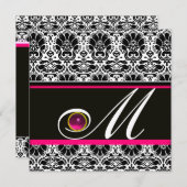 ZWART WIT ROZE FUCHSIA DAMASK MONOGRAM Amethyst Kaart (Voorkant / Achterkant)
