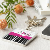 Zwart, wit, roze gestreept 16 Sleutelhanger met na (Zijkant)