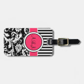 Zwart, wit, roze gestreept Bagagelabel (Voorkant horizontaal)