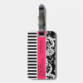 Zwart, wit, roze gestreept Bagagelabel (Achterkant verticaal)