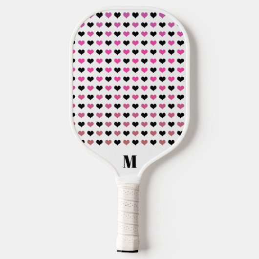 Zwart wit roze harten patroon | Modern Monogram Pickleball Paddle (Achterkant)