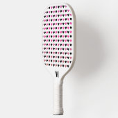 Zwart wit roze harten patroon | Modern Monogram Pickleball Paddle (Links)