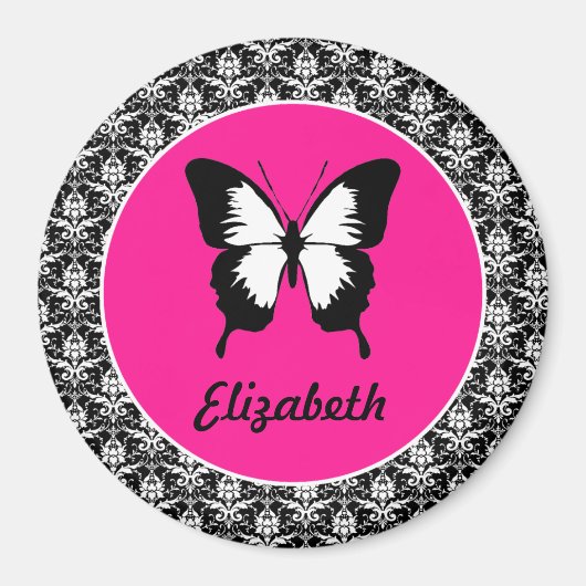 Zwart & Wit & Roze met Vleugels Magneet (Voorkant)
