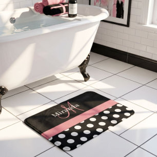 Zwart Wit Roze Monogram Schrift Stippen Bad M Badmat
