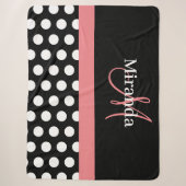 Zwart Wit Roze Monogram Script Polka Dot Sherpa Deken (Voorkant)