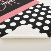 Zwart Wit Roze Monogram Script Polka Dot Sherpa Deken (3/4)