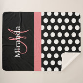 Zwart Wit Roze Monogram Script Polka Dot Sherpa Deken (Voorkant (horizontaal))