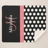 Zwart Wit Roze Monogram Script Polka Dot Sherpa Deken (Voorkant (horizontaal))