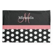 Zwart Wit Roze Monogram Script Polka Dot Std Kussensloop (Achterkant)