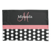 Zwart Wit Roze Monogram Script Polka Dot Std Kussensloop (Voorkant)
