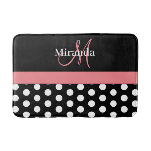 Zwart wit roze monogram script Polka Dots Bath M. Badmat