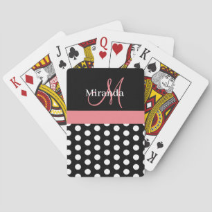 Zwart-wit roze monogram script poolpunten pokerkaarten