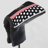 Zwart Wit Roze Monogram Script Stippen Golfheadcover (3/4 voorkant)