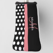 Zwart Wit Roze Monogram Script Stippen Golfheadcover (Draai 90)