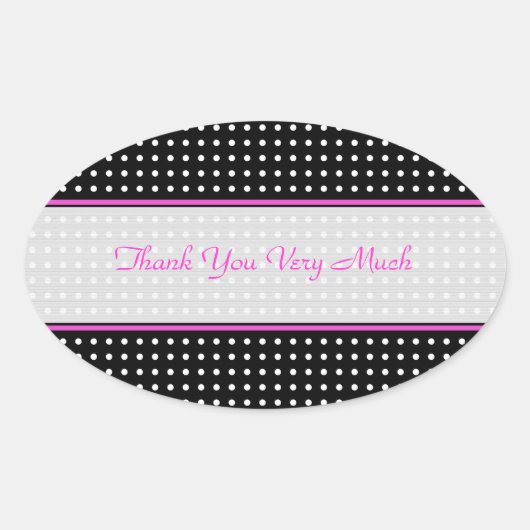Zwart Wit & Roze  Polka-Dot Patroon Ovale Sticker (Voorkant)