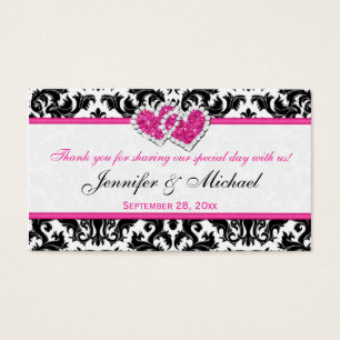 Zwart, wit, roze samengevoegde harten Damask Favor Visitekaartjes