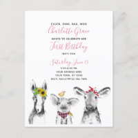 Zwart Wit Roze Script Boerderij Verjaardagsuitnodi