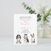 Zwart Wit Roze Script Meisje's 1e Verjaardagsfeest Uitnodiging Briefkaart (Staand voorkant)