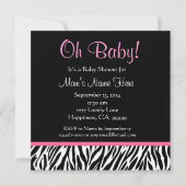 Zwart wit Roze Zebra Afdrukmodel Baby shower Kaart (Voorkant)