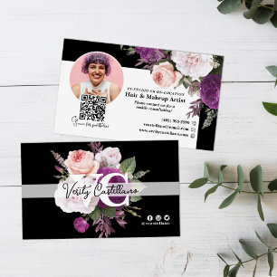 Zwart & Wit Rozen Bloemen Beauty Stylist Visitekaartje