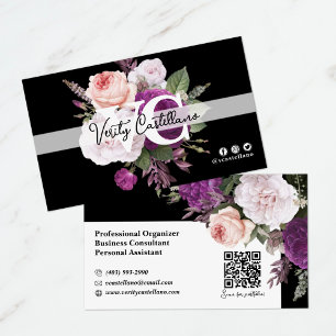 Zwart & Wit Rozen Bloemen Eenvoudig Persoonlijk Visitekaartje