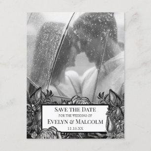 Zwart-wit rozen foto Save the Date Kaart