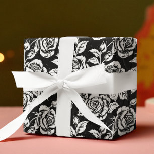 Zwart-wit  rozen patroon cadeaupapier